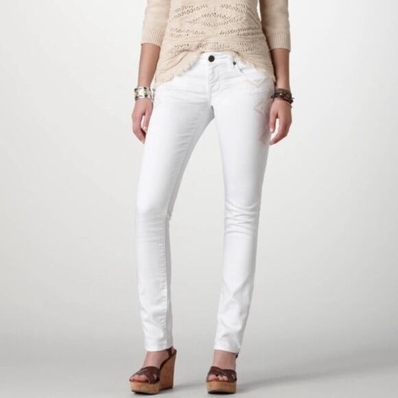 American Eagle Vintage Geometric Aztec Embroidered Ivory Skinny Stretch Jeans 10 - Picture 13 of 13